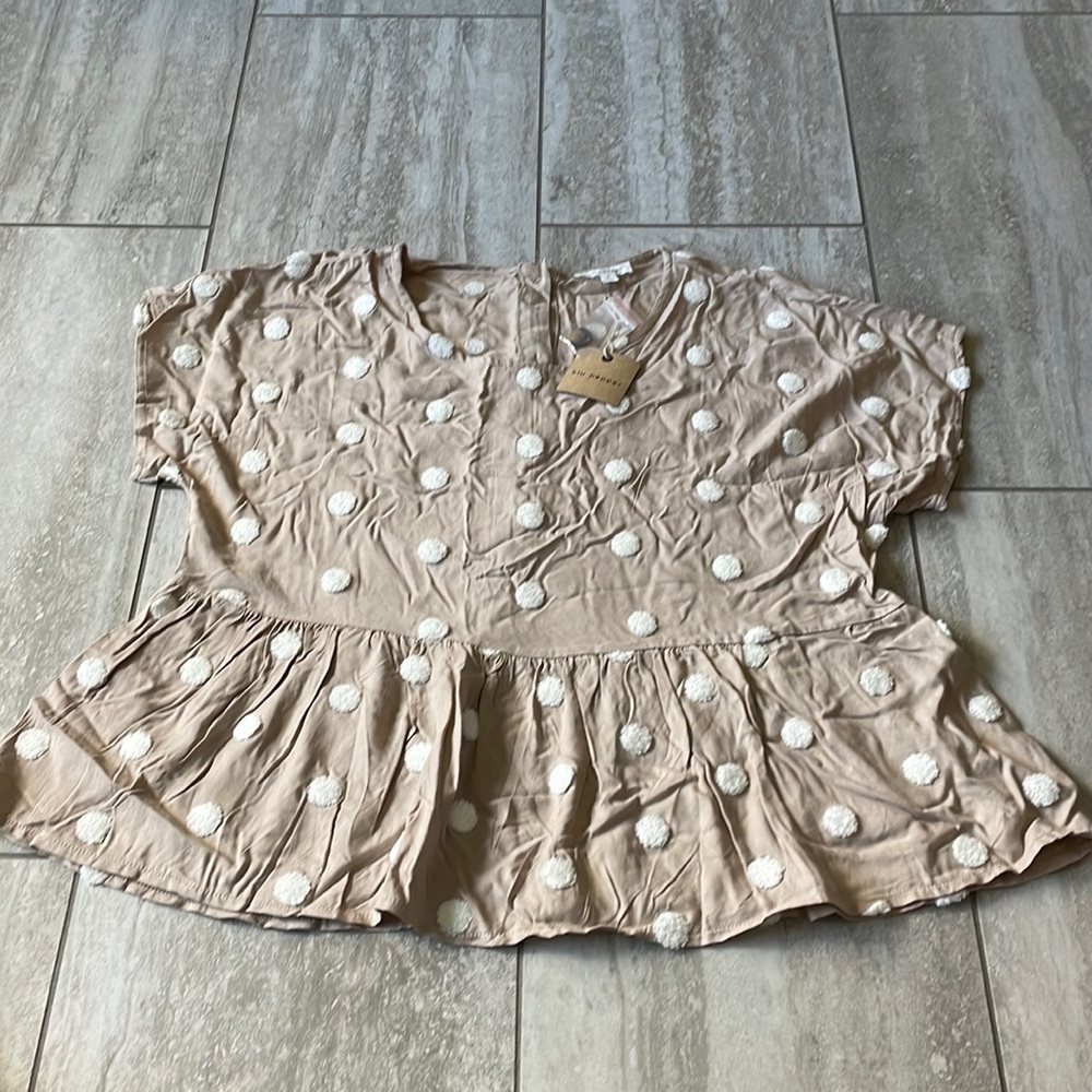BluPepper,L,Tan(cream dots all over,round neck,continuous sleeves for women